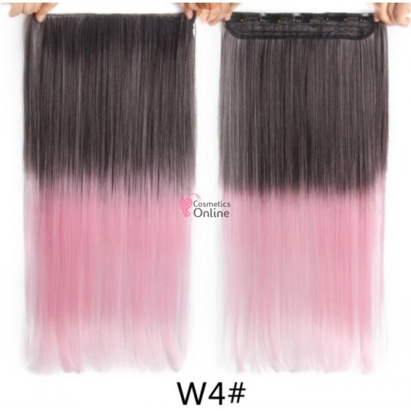 Extensie de par cu 5 Clips On delux dubla dreapta de 60 cm, Ombre Brunet cu Roz Deschis Cod 60W04#